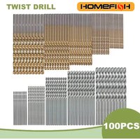 100PCS Twist Drill Bit Set 1-3mm Titanium Plated for Wood Metal Hand Electric Drill