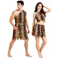 Caveman Costume For Men And Women Tiger Print Prehistoric Party Outfit Halloween Dress Up Set For Couples Cosplay Fun Wear