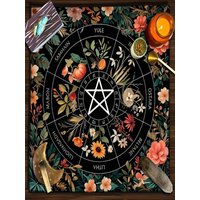 VIKAMA Black Cat Pentacle Wheel of the Year Tarot Altar Cloth Divination Spread Mat Witchcraft Astrology Wiccan Home Decor