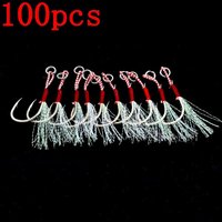 20/100pcs Slow Jigging Fishing Cast Jigs Assist Hook Barbed Single Jig Hooks Thread Feather Pesca High Carbon Steel Fishing Lure