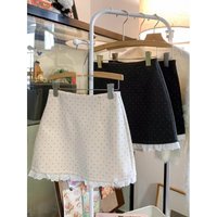 High Waist Polka Dot A-Line Skirt Sweet Style Lace Splicing Women's Spring New Fashion Short Skirt Step Hemline Polyeste...