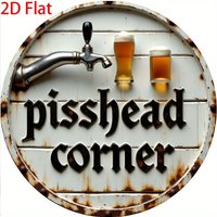 Vintage Pisshead Corner Round Aluminum Wall Art 20.32cm Waterproof Beer Keg Mug Metal Sign for Home Bar Garage