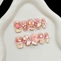10PCS Short Square Handmade Press On Nails,Blush Cartoon is Cute,Gentle and White,Suitable For Festivals Parties And Daily Wear.