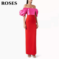 ROSES Fuchsia and Red Contrast Evening Dress Off Shoulder Party Dress Satin vestidos de fiesta Zipper Back Prom Gowns Customized