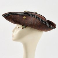 Vintage Skull Captain Hat Faux Leather Pirate Hat Colonials Tricorn Hat for Men Women Halloween Cosplay Pirate Themed Party Caps