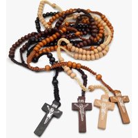8mm Black/Brown/Wood/Khaki Wooden Rosary Beads Catholic Orthodox Cross Necklace for Men, Wooden Woven Rope Prayer Spiritual Gift