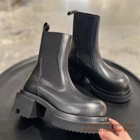 Cowhide Thick-Soled Men's Boots Round Toe Elastic Band High-Top Booties Stylish Trendy Handmade Designer Fashion Show Men Boots