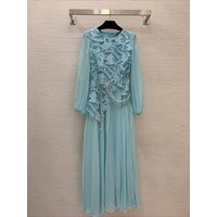 Round neck long sleeved patchwork floral embroidery slim fit women's dress elegant classic party vacation women's long skirt