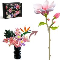 Magnolia Blossoms Building Block Bouquet Flowers Featuring Gradient Petal Details Ideal for Tabletop Display DIY Home Decor