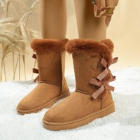 Winter Large Size Plus Velvet Comfortable Snow Boots Fashionable New Round Toe Bow Sexy Warm Casual Walking Boots for Women
