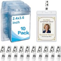 10/20/30 Pack Badge Holders and Metal Clips Clear Vertical Name Tag ID Card Holder with Clip Waterproof ID Badge Holder