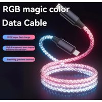 120W Flowing Led Luminous RGB USB A To Type C Charging Cable Sync Data Usb Cable for IPhone 17 16 Pro Huawei Samsung Oppo Vivo