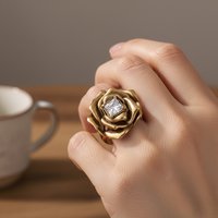 Vintage Jewelry Elegant Temperament Metal Flower Open Ring for Women Female Gifts Delicate Design Finger Accessories