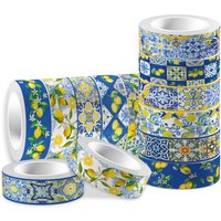 12Rolls Lemon Washi Tape Set Blue Tiles Summer Fruits Theme Decorative Masking Tapes for Diary Album Adhesive Stickers F3022
