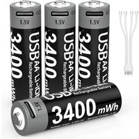 Akumulator AA Kuugro o wysokiej pojemności 1.5V 3400mWh, ładowany przez USB Type-C, bateria litowo-jonowa AA do pilota, zamka inteligentnego drzwi, zabawek.