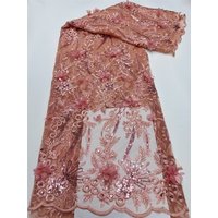5Yards Latest Luxury African Handmade Beads Lace Fabric With 3D Flowers 2026 High Quality African Nigerian Sequins Lace Fabric
