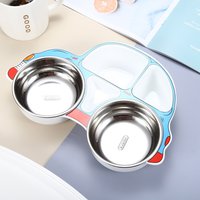 Children's Car Dinner Plate Stainless Steel Spoon Fork Baby Compartment Food Supplement Plate Removable Dishwash Tableware Set