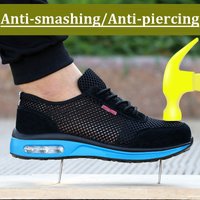 Man Puncture-resistant Steel Toe Caps Work Shoes Safety Shoes Black Mesh Cloth Wear Resistant Breathable Male Work Boots