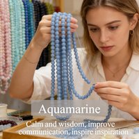 Aquamarine Beads 4-6-8-10mm Natural Aquamarine Stone on Cotton Thread for Bracelet Making & Necklace Craft DIY Jewelry Supplies