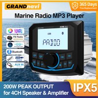 Black Marine Radio Boat Stereo FM AM Digital Media Audio Player Bluetooth IPX5 Waterproof For Yacht ATV UTV Golf Cart Motorcycle
