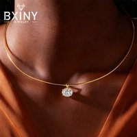 BXINY Oval Cut Moissanite Pendants Collar Necklace 100% S925 Silver Plated 18K Gold Solitaire Diamond Choker Women Gifts Jewelry