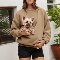Bluza unisex z motywem zwierzaka, casualowa, z polaru, wkładana przez głowę, przytulna bluzka z długim rękawem, pasująca dla par, z kieszenią na zwierzę, okrągły dekolt.