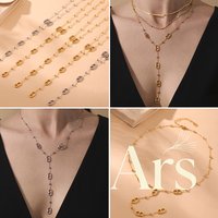 Ars Stainless Steel Y Necklace 18k Gold Plated Pig Nose Pendant Necklaces Women's Tie Necklace Waterproof Long Chain Necklaces
