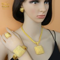 African Gold Plated Jewelry Set For Women Indian Bridal Wedding Big Pendants Necklace Earrings Bracelet Ring Dubai Jewellery