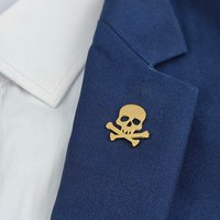 Stainless steel skull brooch, men's Halloween jewelry accessory, gold-plated 3-color lapel pin, holiday gift for boyfriend