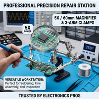 60mm Easy-carrying HelpingThird Hand Tool 360 Degree Rotating Adjustable Soldering Stand with Magnifying Glass 2 Alligator Clips