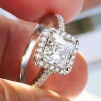 HORRIPAL High Quality Ascher Cut Moissanite Ring for Women 925 Sterling Silver GRA Wedding Engagement Shiny Classic Fine Jewelry