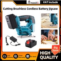 Podofo Bürstenlose Handstichsäge, elektrische Säge, kabelgebunden und kabellos, Dual-Use-Holzschneidewerkzeug, kompatibel mit Makita-Akku