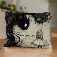 Mystical Black Cat & Girl Illustration Makeup Bag - Enchanting Dark Fairy Tale Design, Foldable & Lightweight Travel Pouch