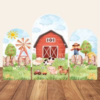 Farm Granary Theme Arched Background Fabric Windmill Cow Pig Baby Birthday Party Decor Photography Backdrop Kids Photo Studio