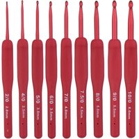 9PCS Red Crochet Hook Ergonomic Handle for Arthritic Hands Extra Long Knitting Needles for Beginners and Crocheting Yarn Tool