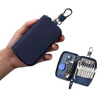 Portable Leather Housekeeper Holders Car Keychain Key Punck Bag Case Men Black Keys Wallet Cover Simple Solid Color Storage Bags