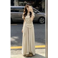 Summer New Belted Waist Short Sleeve T-Shirt Wide Leg Pants Skirt Two Piece Set Women Slimming Loose Feelings Trendy