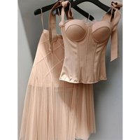 Trendy Lace Knot Halter Neck Skirt Two Piece Set Women's Fashion Summer Outfit Long Sleeve Elegant
