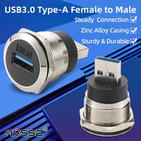 AVSSZ USB 3.0 Metal Round Socket Module D Type USB 3.0 Type A Female to Male Computer Data Transmission Connector Panel Mounting