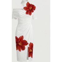 Bonboho Women's Elegant Floral Print Bodycon Dress One Shoulder High Neck Ruched Midi Dresses 2026 Summer Party Cocktail Gown