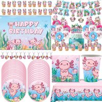 Pink Salamander Birthday Party Decoration Tableware Set Banner Cake Topper Balloons for Kids Party Birthday Favors Baby Shower