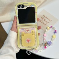 Suitable for Samsung Galaxy Z Flip 7 6 4 funny phone retro yellow phone case ZFlip5 ZFlip6 ZFlip7 with bracket and hanging rope