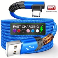 90 Degree Elbow 60W USB to Type C Fast Charging Cable for Huawei Xiaomi Samsung 3M Nylon Braided Quick Charge Data Cord