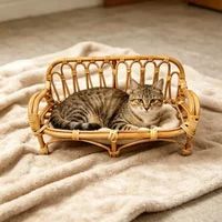 Natural Rattan Cat Sofa Bed Chair Handwoven Cat Photography Prop Wicker Pet Bed for Indoor Cats Mini Photo Shoot Bed for Kittens