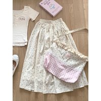 2025 New Summer Sweet High-waist Long Skirt Japanese Kawaii Print Elastic Waist Skirts Women Design Lovely Warm Thin Cake Skirt