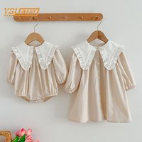 Infant Kids Baby Girls Long Sleeve Sweet Solid Color Sisters Dress Spring Autumn Newborn Baby Girls Princess Clothes Rompers
