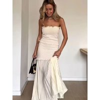 HH Women Casual Solid Knitted Skirts Sets Off Shoulder Slim Strapless Vest Tops High Waist Patchwork Midi Skirt Streetwear