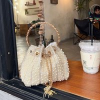 Luxury Pearls Bucket Bag Fashion Drawstring Party Evening Bags for Women Designer Handbags and Purse Round Handle Wedding Clutch