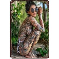 Female Tattoo Model Vintage Novelty Metal Sign ;