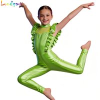 Kids Girls Outerspace Astronaut Alien Robot Cosplay Costume Metallic Ruffled Fly Sleeve Tutu Unitard Jumpsuit for Carnival